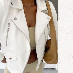 NEVER WORN White Moto Faux Leather Jacket